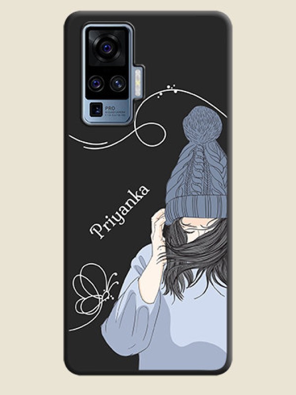 Custom Girl With Blue Winter Outfiit Custom Text Design On Space Black Personalized Soft Matte Phone Covers -Vivo X50 Pro 5G