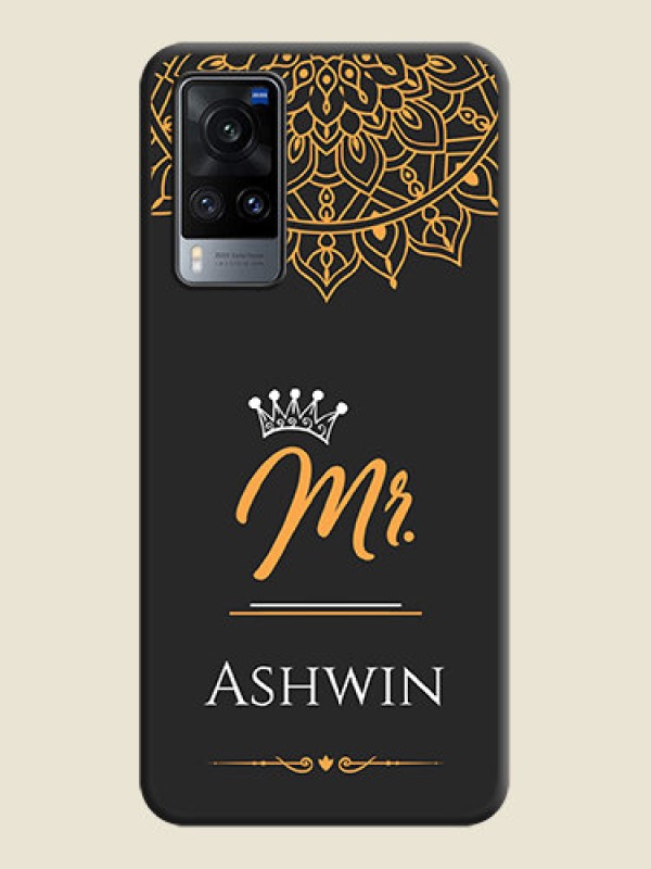 Custom Mr Name with Floral Design  on Personalised Space Black Soft Matte Cases - Vivo X60