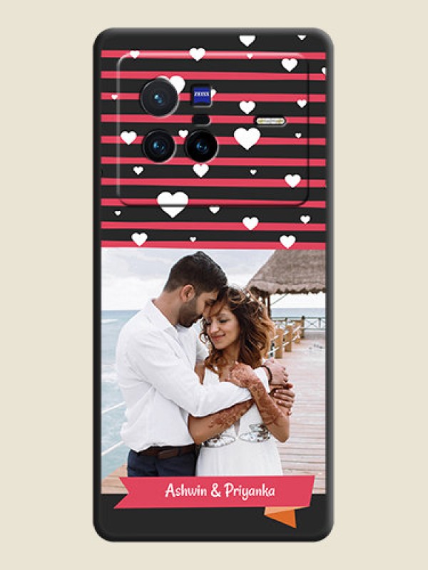 Custom White Color Love Symbols with Pink Lines Pattern on Space Black Custom Soft Matte Phone Cases - Vivo X80 5G