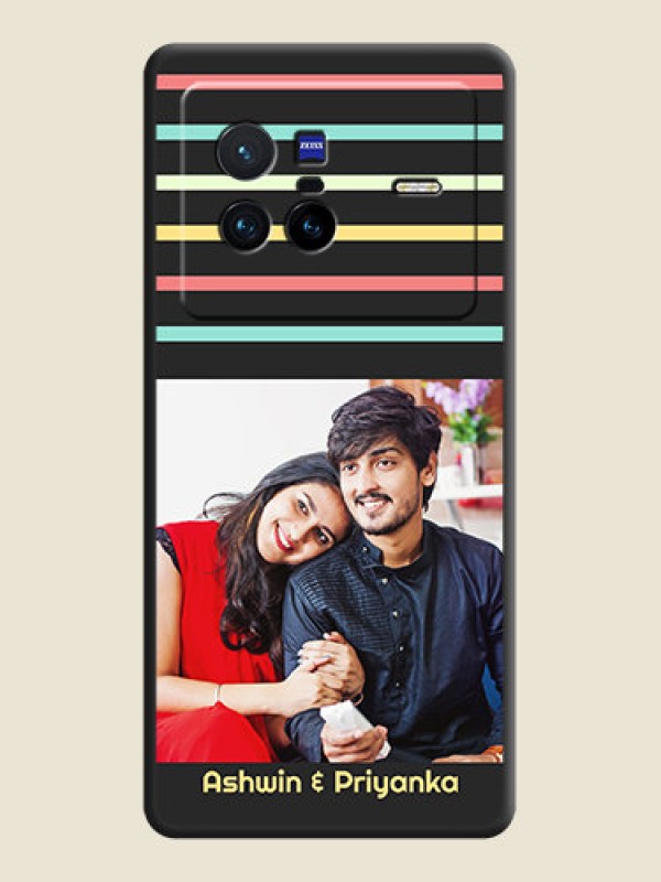 Custom Color Stripes with Photo and Text on Photo on Space Black Soft Matte Mobile Case - Vivo X80 5G
