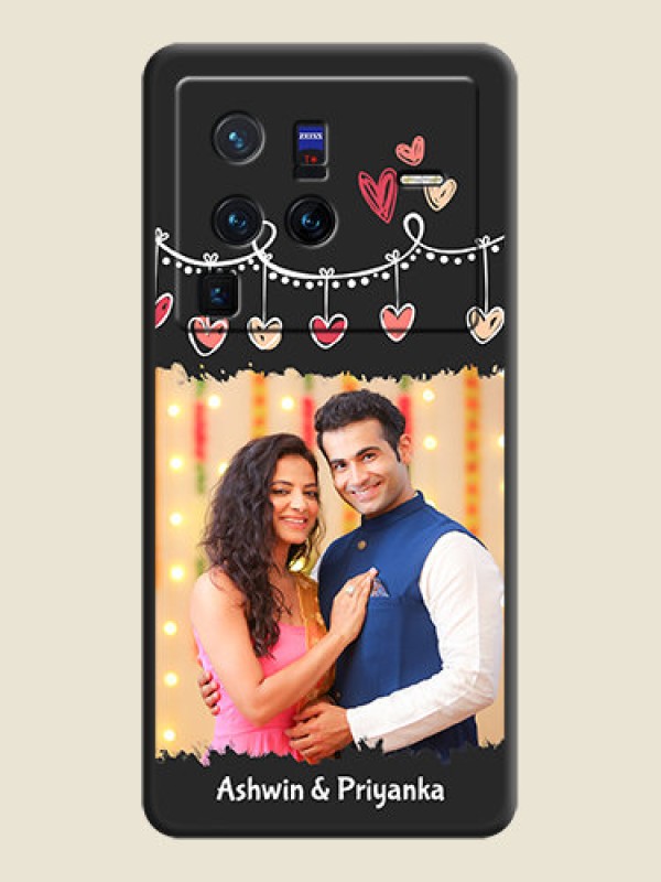 Custom Pink Love Hangings with Name on Space Black Custom Soft Matte Phone Cases - Vivo X80 Pro 5G