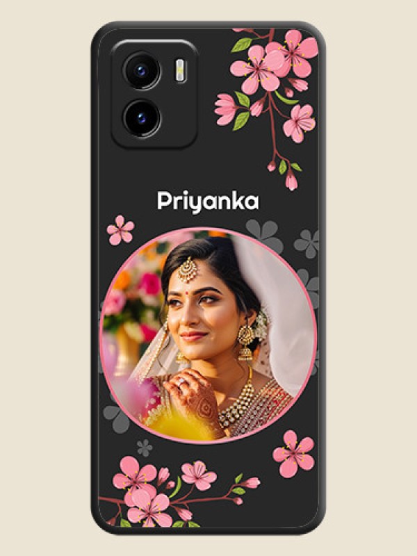 Custom Round Image with Pink Color Floral Design on Photo on Space Black Soft Matte Back Cover - Vivo Y01