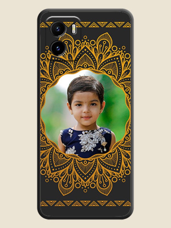 Custom Round Image with Floral Design on Photo on Space Black Soft Matte Mobile Cover - Vivo Y01