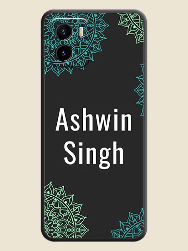 Custom Your Name with Floral Design on Space Black Custom Soft Matte Back Cover - Vivo Y01