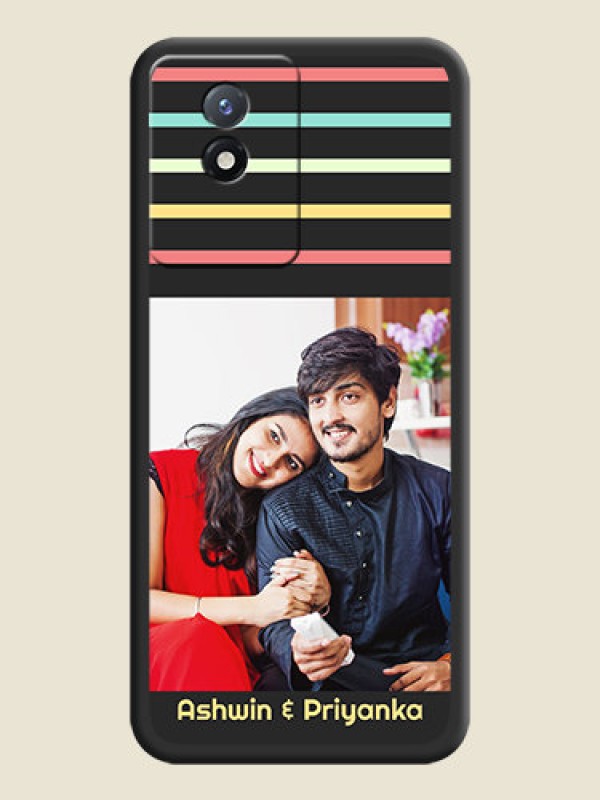 Custom Color Stripes with Photo and Text on Photo on Space Black Soft Matte Mobile Case - Vivo Y02