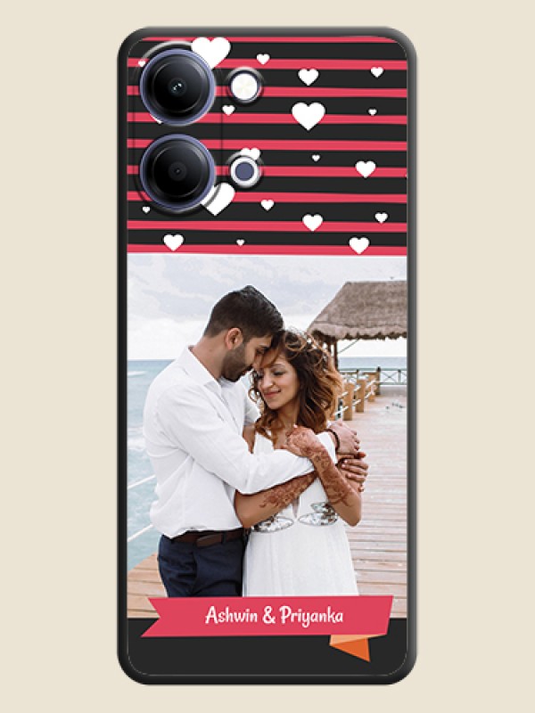 Custom White Color Love Symbols with Pink Lines Pattern On Space Black Custom Soft Matte Mobile Back Cover - Vivo Y05 4G