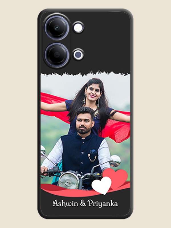 Custom Pin Color Love Shaped Ribbon Design with Text On Space Black Custom Soft Matte Mobile Back Cover - Vivo Y05 4G