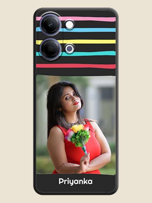 Custom Multicolor Lines with Image On Space Black Custom Soft Matte Mobile Back Cover - Vivo Y05 4G