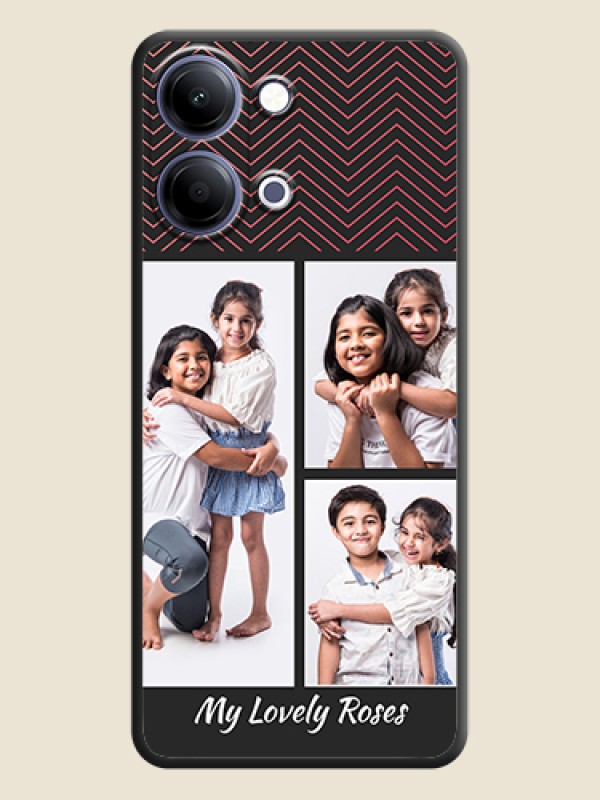 Custom Wave Pattern with 3 Image Holder On Space Black Custom Soft Matte Mobile Back Cover - Vivo Y05 4G