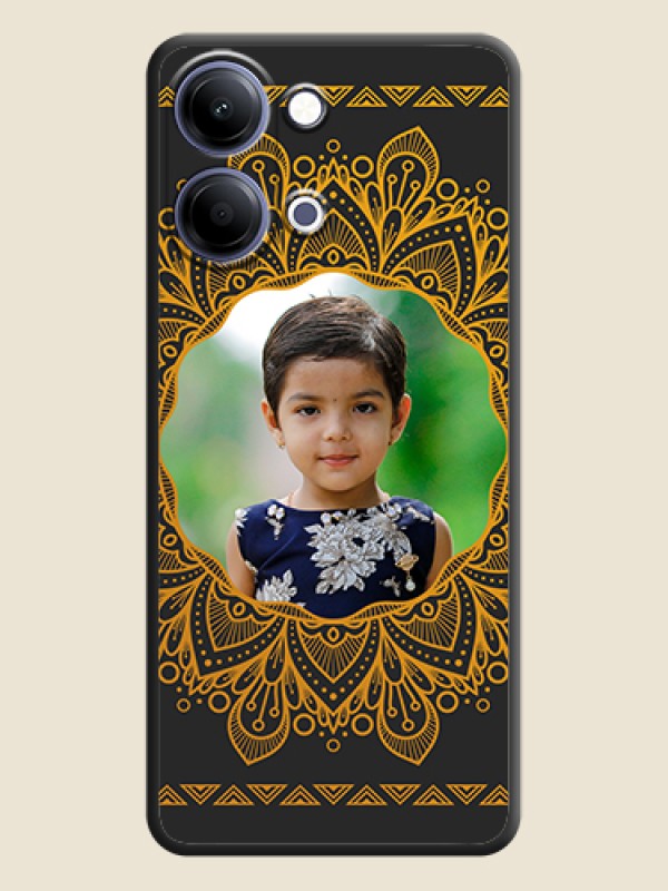 Custom Round Image with Floral Design On Space Black Custom Soft Matte Mobile Back Cover - Vivo Y05 4G