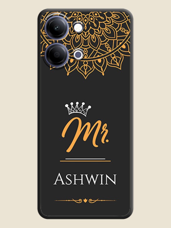 Custom Mr Name with Floral Design On Space Black Custom Soft Matte Mobile Back Cover - Vivo Y05 4G