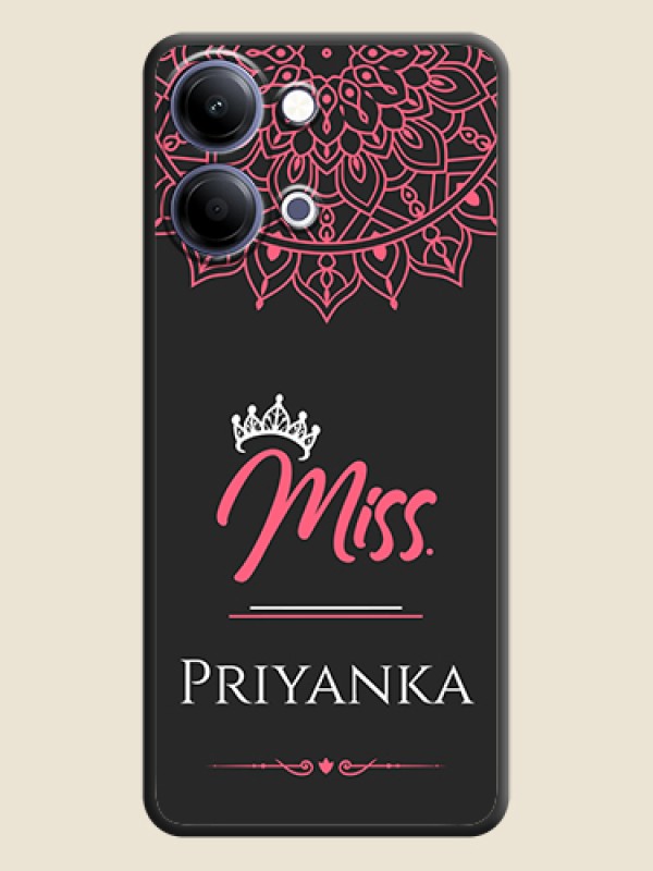 Custom Mrs Name with Floral Design On Space Black Custom Soft Matte Mobile Back Cover - Vivo Y05 4G