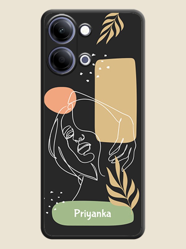 Custom Custom Text With Line Art Of Women & Leaves Design On Space Black Custom Soft Matte Mobile Back Cover - Vivo Y05 4G