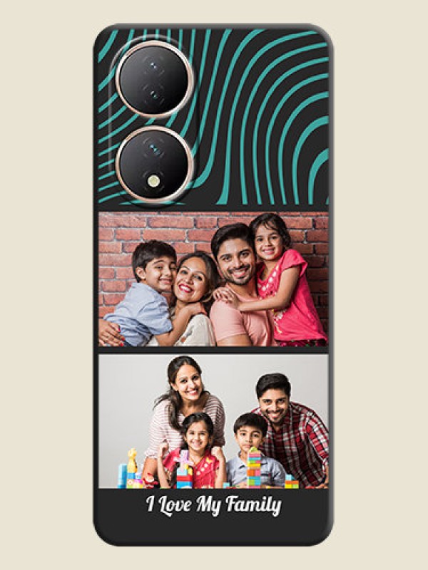 Custom Wave Pattern with 2 Image Holder on Space Black Personalized Soft Matte Phone Covers - Vivo Y100
