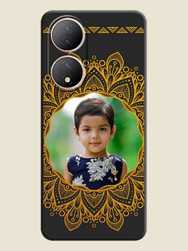 Custom Round Image with Floral Design on Photo on Space Black Soft Matte Mobile Cover - Vivo Y100