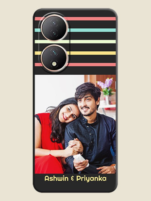 Custom Color Stripes with Photo and Text on Photo on Space Black Soft Matte Mobile Case - Vivo Y100
