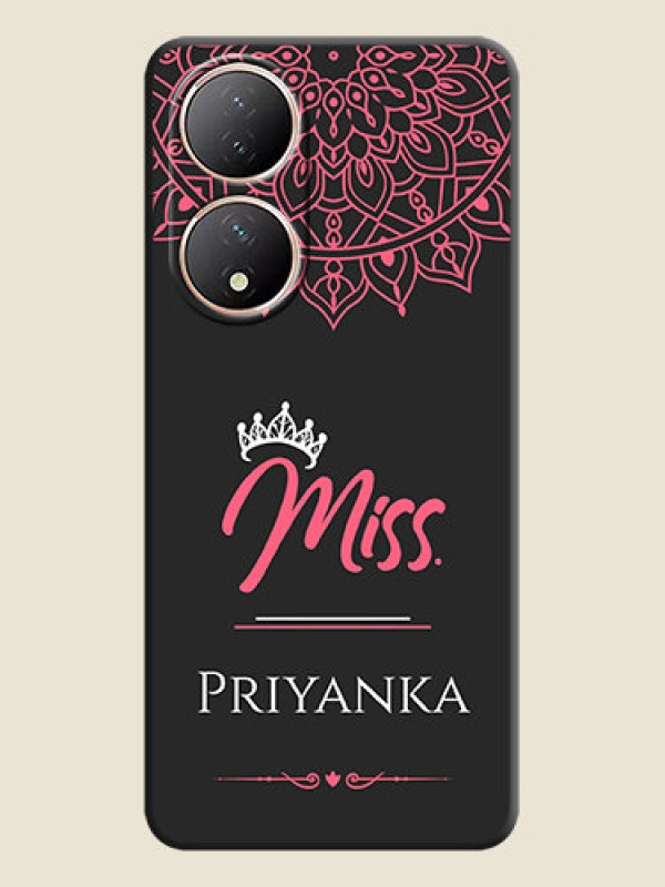 Custom Mrs Name with Floral Design on Space Black Personalized Soft Matte Phone Covers - Vivo Y100
