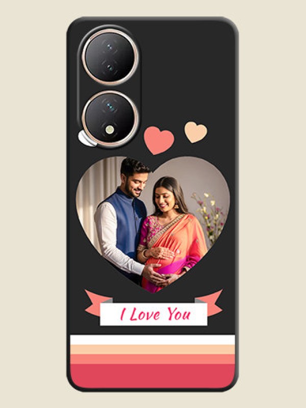 Custom Love Shaped Photo with Colorful Stripes on Personalised Space Black Soft Matte Cases - Vivo Y100A