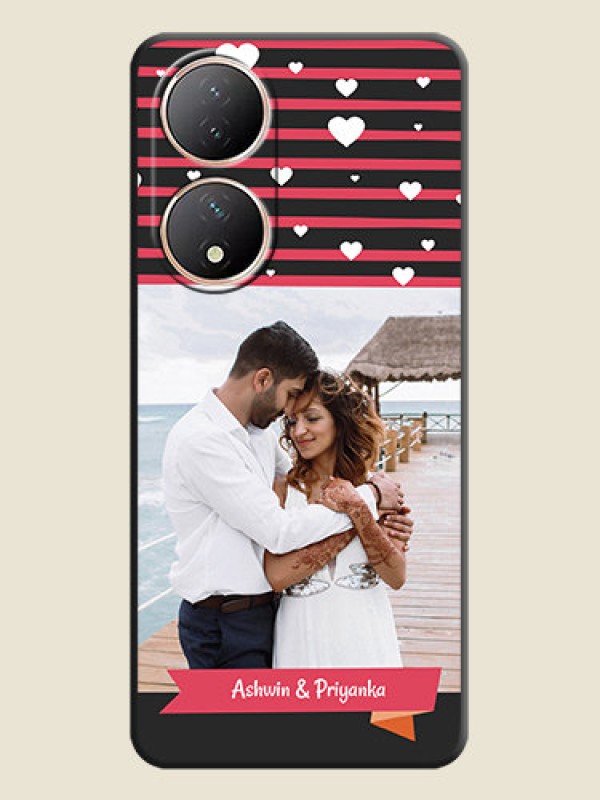 Custom White Color Love Symbols with Pink Lines Pattern on Space Black Custom Soft Matte Phone Cases - Vivo Y100A