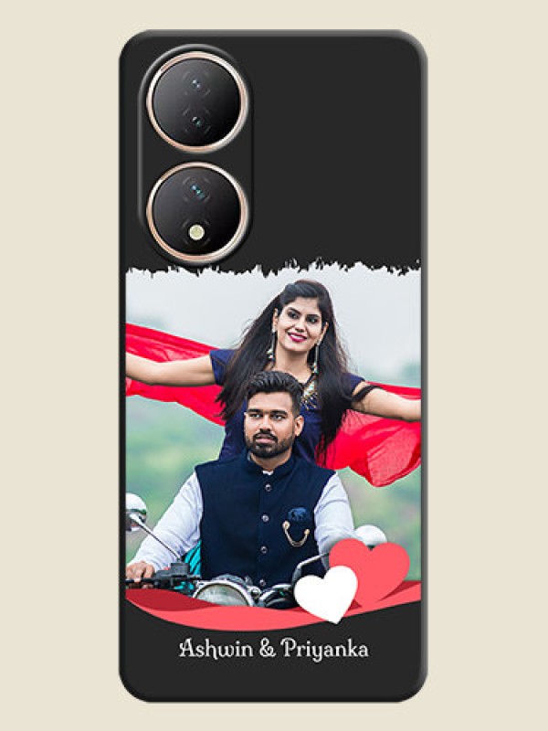 Custom Pin Color Love Shaped Ribbon Design with Text on Space Black Custom Soft Matte Phone Back Cover - Vivo Y100A