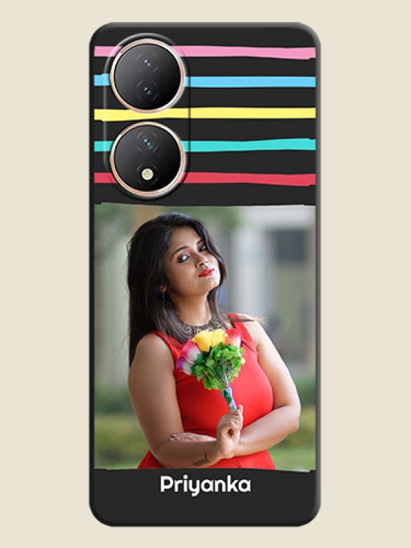 Custom Multicolor Lines with Image on Space Black Personalized Soft Matte Phone Covers - Vivo Y100A