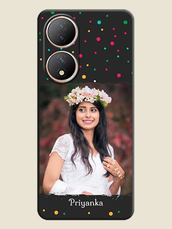 Custom Multicolor Dotted Pattern with Text on Space Black Custom Soft Matte Phone Back Cover - Vivo Y100A