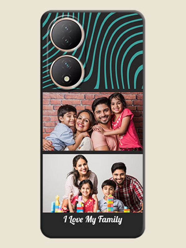 Custom Wave Pattern with 2 Image Holder on Space Black Personalized Soft Matte Phone Covers - Vivo Y100A