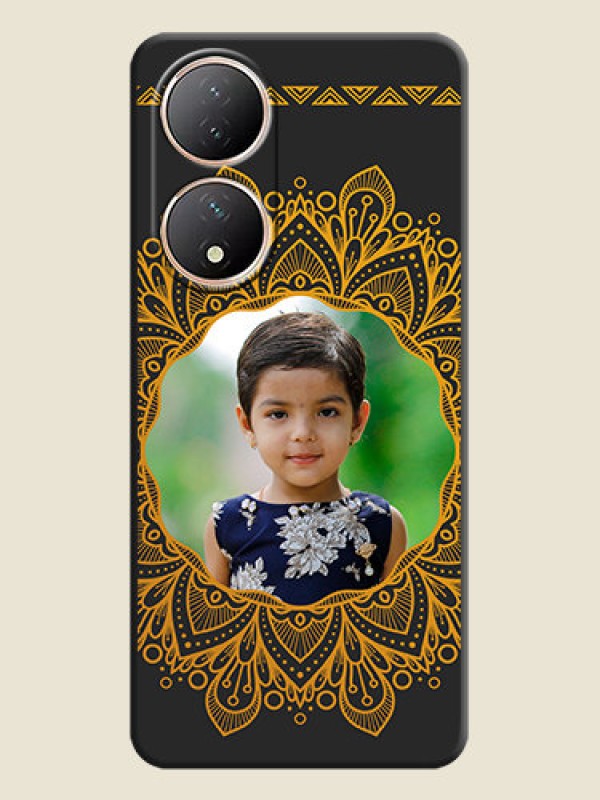 Custom Round Image with Floral Design on Photo on Space Black Soft Matte Mobile Cover - Vivo Y100A