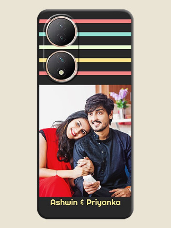 Custom Color Stripes with Photo and Text on Photo on Space Black Soft Matte Mobile Case - Vivo Y100A