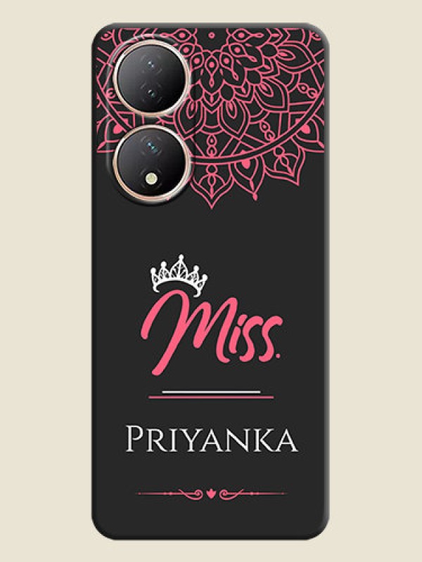 Custom Mrs Name with Floral Design on Space Black Personalized Soft Matte Phone Covers - Vivo Y100A