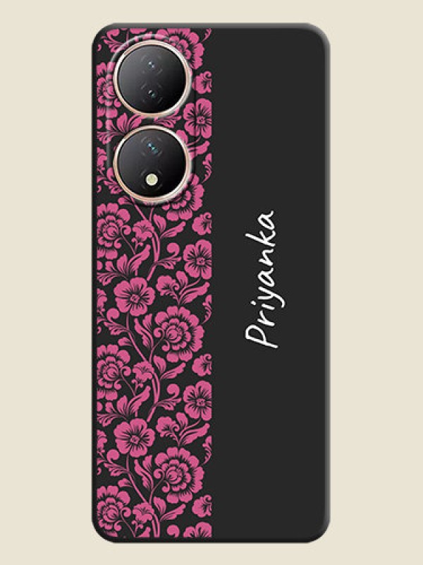 Custom Pink Floral Pattern Design With Custom Text On Space Black Personalized Soft Matte Phone Covers -Vivo Y100A