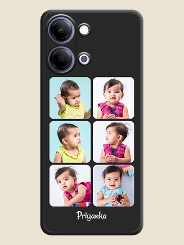 Custom Floral Art with 6 Image Holder on Photo On Space Black Custom Soft Matte Mobile Back Cover - Vivo Y11 5G