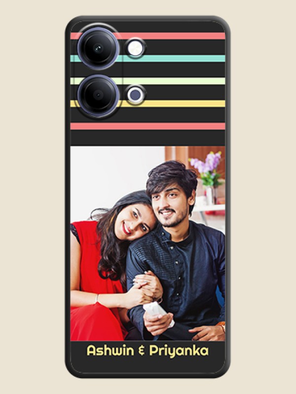 Custom Color Stripes with Photo and Text on Photo On Space Black Custom Soft Matte Mobile Back Cover - Vivo Y11 5G