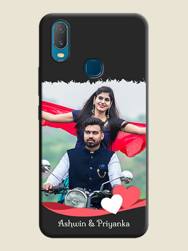 Custom Pink Color Love Shaped Ribbon Design with Text on Space Black Custom Soft Matte Phone Back Cover - Vivo Y11