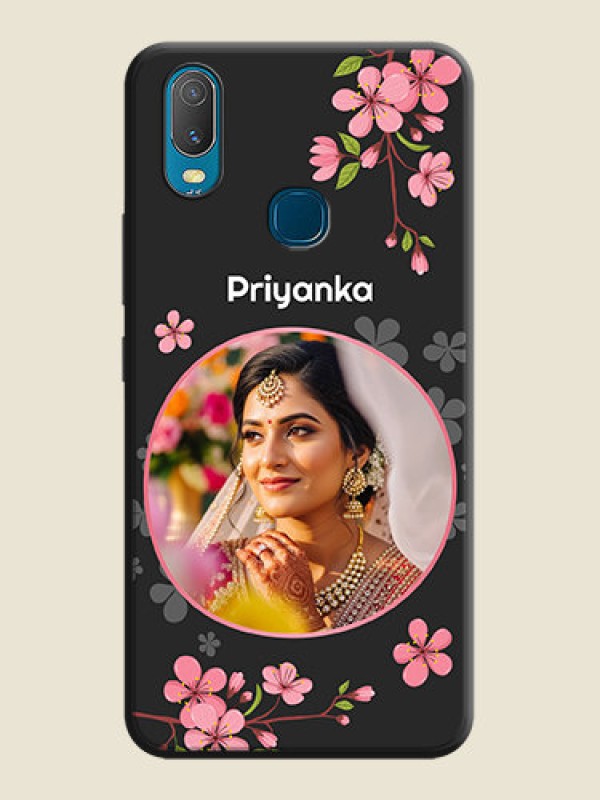 Custom Round Image with Pink Color Floral Design - Photo on Space Black Soft Matte Back Cover - Vivo Y11