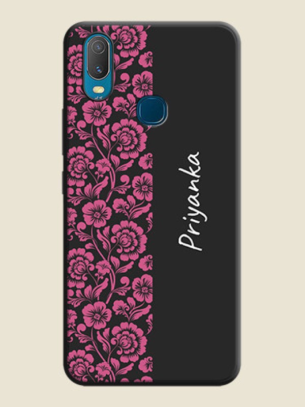 Custom Pink Floral Pattern Design With Custom Text On Space Black Personalized Soft Matte Phone Covers -Vivo Y11