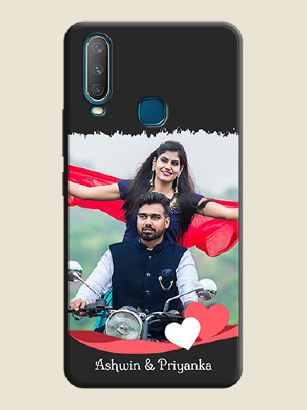 Custom Pink Color Love Shaped Ribbon Design with Text on Space Black Custom Soft Matte Phone Back Cover - Vivo Y12