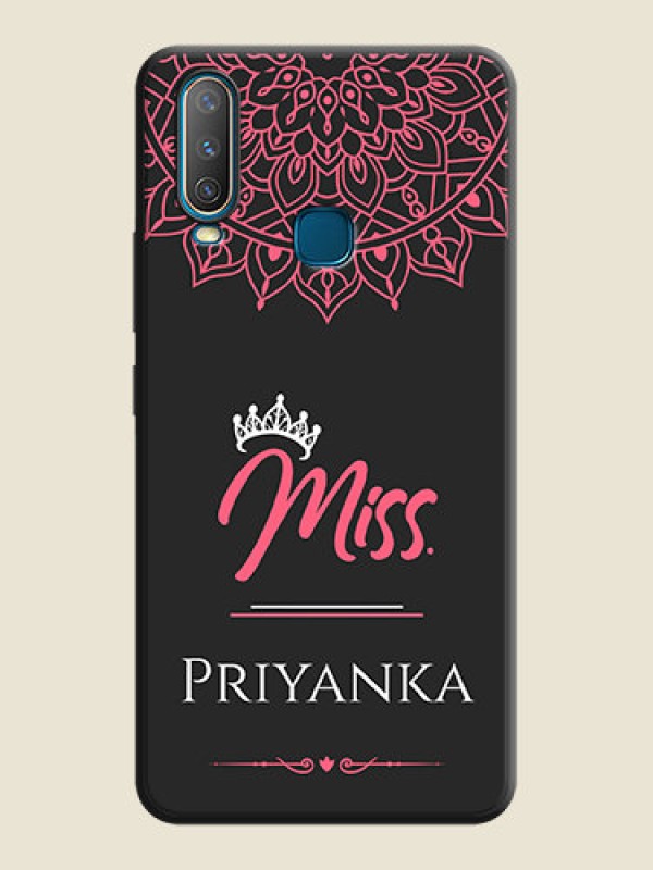 Custom Mrs Name with Floral Design on Space Black Personalized Soft Matte Phone Covers - Vivo Y12