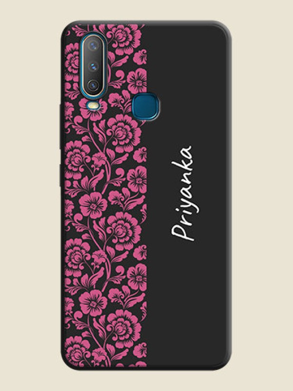 Custom Pink Floral Pattern Design With Custom Text On Space Black Personalized Soft Matte Phone Covers -Vivo Y12