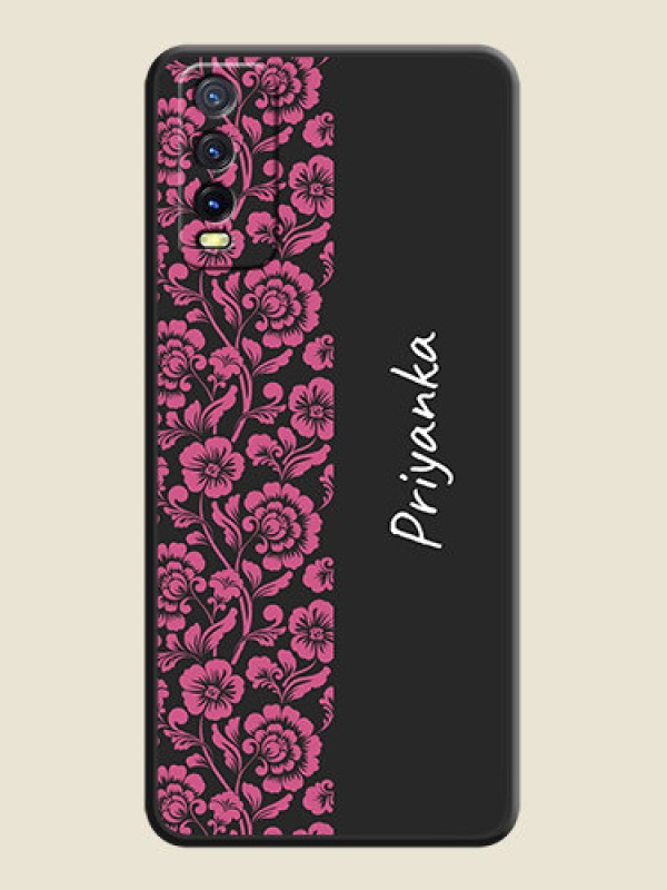 Custom Pink Floral Pattern Design With Custom Text On Space Black Personalized Soft Matte Phone Covers -Vivo Y12G