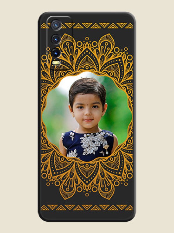 Custom Round Image with Floral Design on Photo on Space Black Soft Matte Mobile Cover - Vivo Y12s