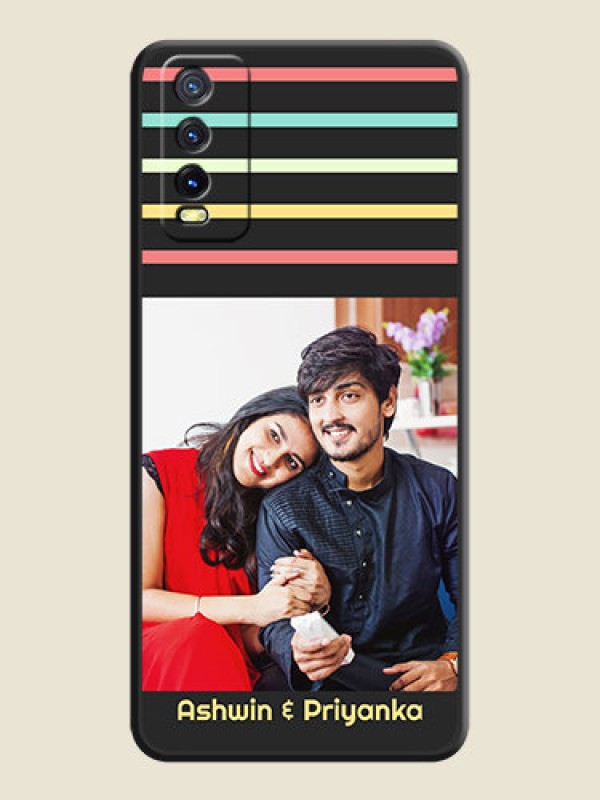 Custom Color Stripes with Photo and Text on Photo on Space Black Soft Matte Mobile Case - Vivo Y12s