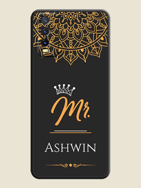 Custom Mr Name with Floral Design  on Personalised Space Black Soft Matte Cases - Vivo Y12s