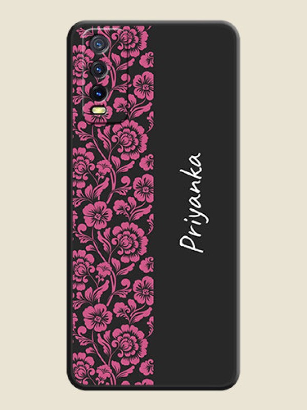 Custom Pink Floral Pattern Design With Custom Text On Space Black Personalized Soft Matte Phone Covers -Vivo Y12S