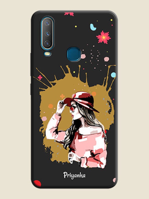 Custom Mordern Lady With Color Splash Background With Custom Text On Space Black Personalized Soft Matte Phone Covers -Vivo Y17