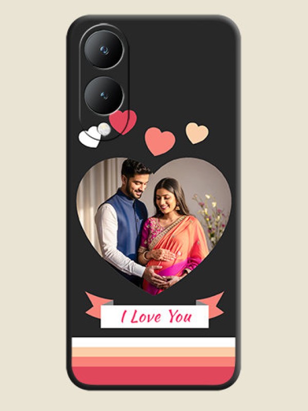 Custom Love Shaped Photo with Colorful Stripes On Space Black Custom Soft Matte Mobile Back Cover - Vivo Y17S