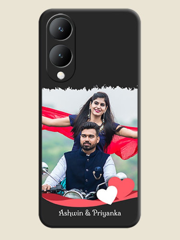 Custom Pin Color Love Shaped Ribbon Design with Text On Space Black Custom Soft Matte Mobile Back Cover - Vivo Y17S