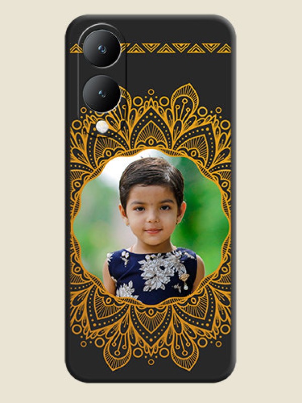 Custom Round Image with Floral Design On Space Black Custom Soft Matte Mobile Back Cover - Vivo Y17S