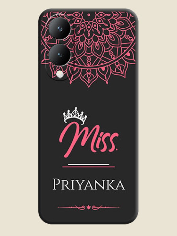 Custom Mrs Name with Floral Design On Space Black Custom Soft Matte Mobile Back Cover - Vivo Y17S