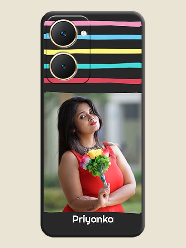 Custom Multicolor Lines with Image On Space Black Custom Soft Matte Mobile Back Cover - Vivo Y18